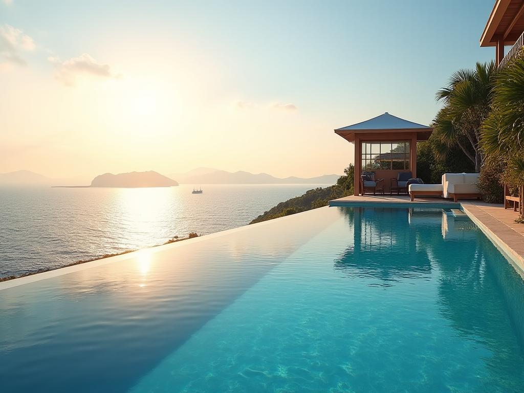 Luxury resort with infinity pool overlooking ocean